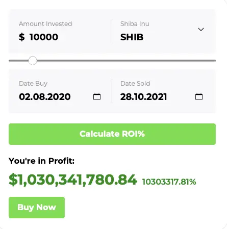 Shiba Inu ROI calculation from Changelly