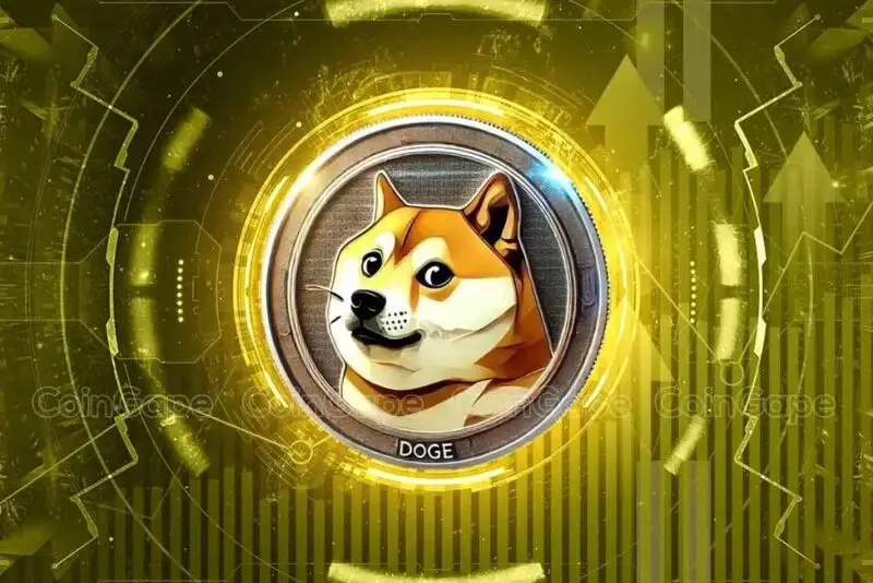 Dogecoin logo with charts