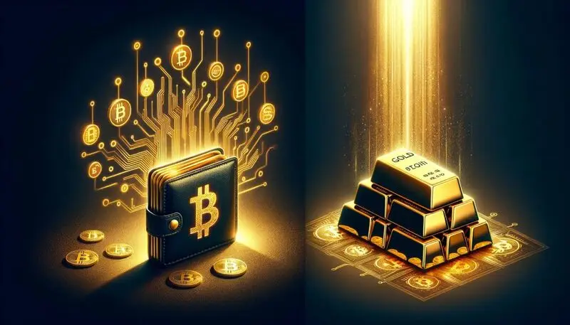 Bitcoin digital wallet and physical gold bars