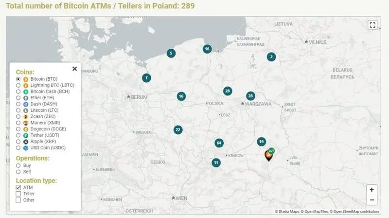 ATM locations Bitcoin Poland