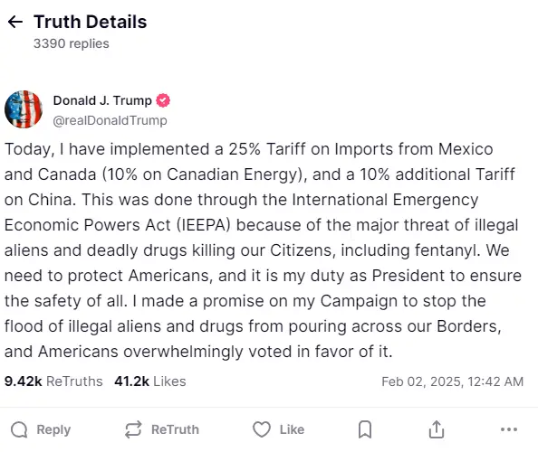 trump tariff post truthsocial