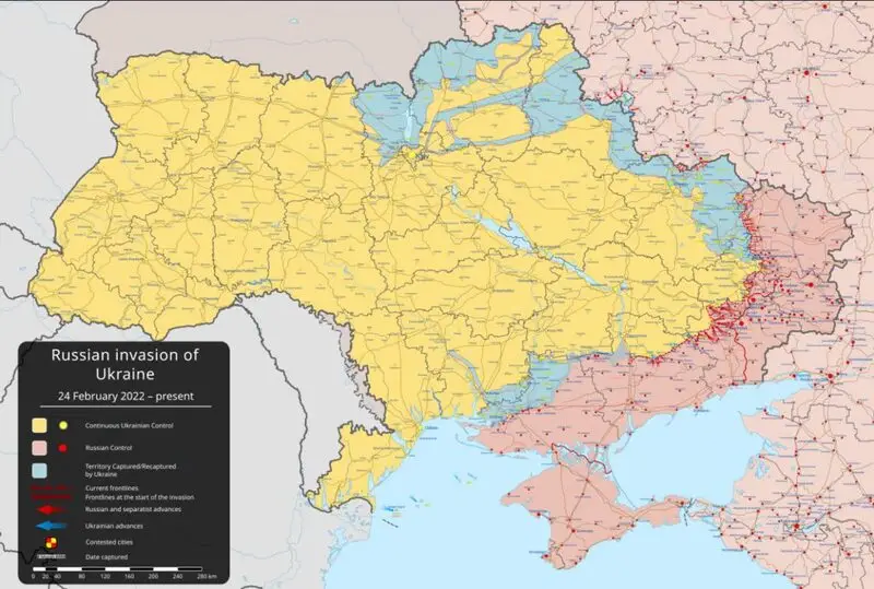 Map showing current territorial control in Ukraine