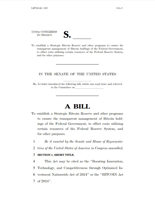 BITCOIN Act legislation document showing proposed Strategic Bitcoin Reserve