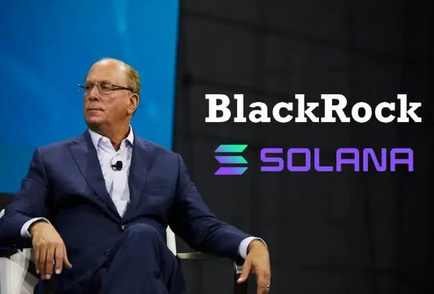 Larry Fink with BlackRock and Solana logo