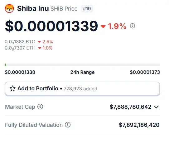shiba inu shib $0.00001339