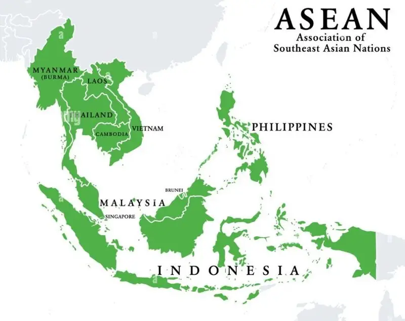 Map showing ASEAN countries and Middle Eastern nations