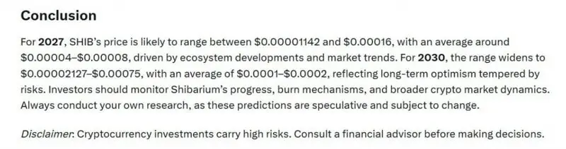 Conclusion graphic showing price range predictions for SHIB