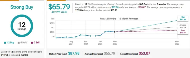 BYD analyst ratings showing 12 Strong Buy recommendations