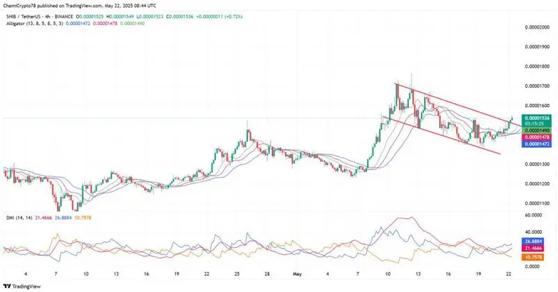 SHIB 4-hour chart showing recent price action and resistance levels