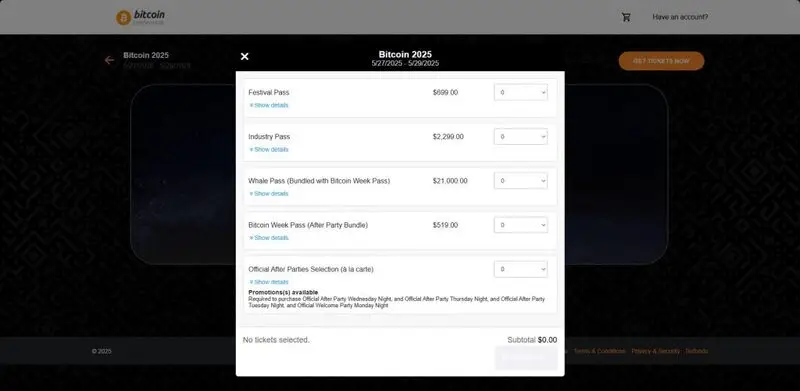 Bitcoin Conference 2025 tickets prices