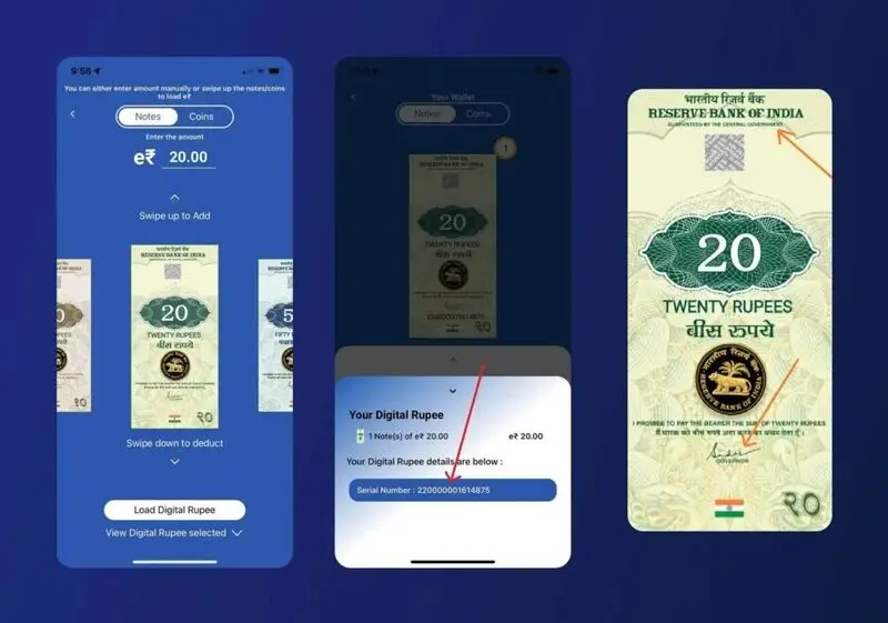 India digital rupee wallet interface screenshot
