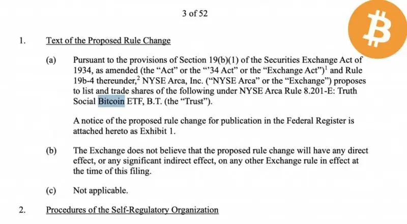 Truth Social Bitcoin ETF filing document from NYSE Arca