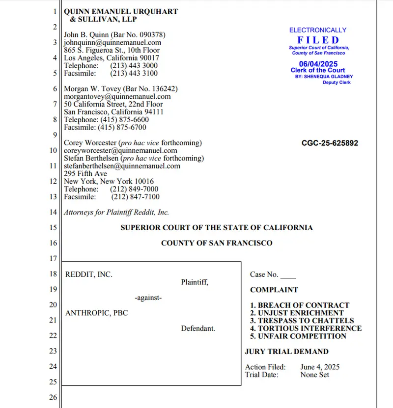 Reddit lawsuit filing document