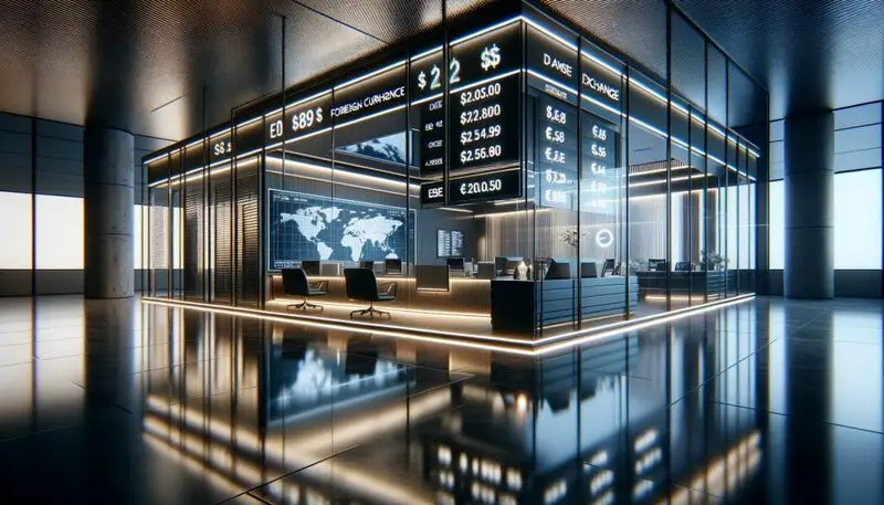 Foreign currency exchange office interior US dollar