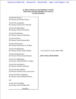 Texas federal court filing showing multiple states involved
