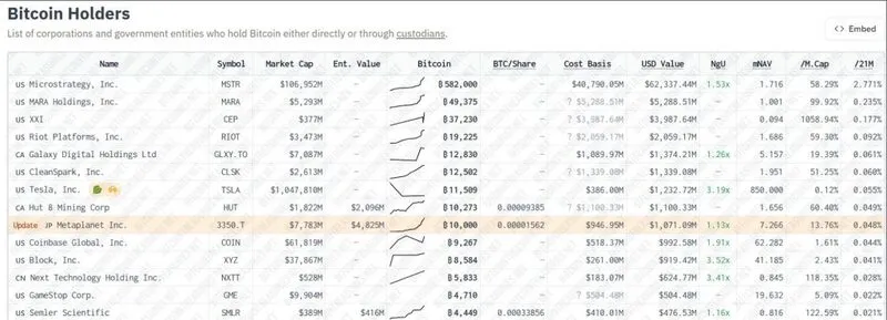 Bitcoin holders ranking comparison