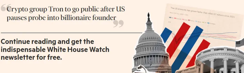 Financial Times headline about crypto group Tron going public