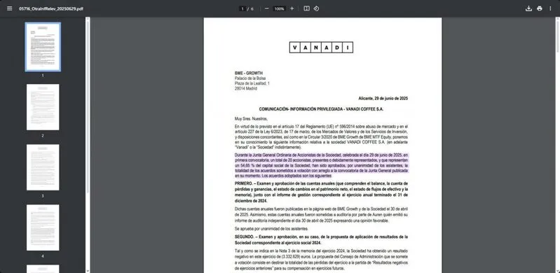 Vanadi Coffee official company document