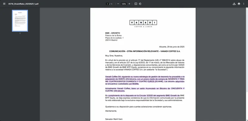 Vanadi Coffee corporate filing document