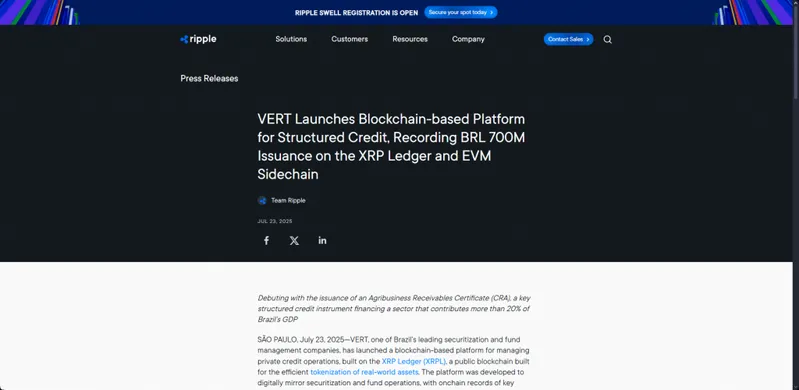 Ripple x VERT official statement XRP Ledger