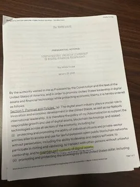 Executive order document showing digital asset custody language