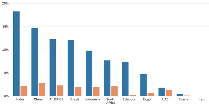 BRICS Countries Export Dependencies to USA Data Chart