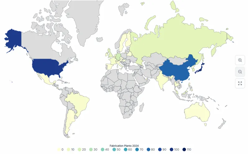 World map showing semiconductor trade routes and manufacturing hubs