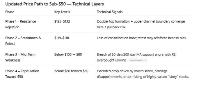 ChatGPT 5 Technical analysis chart showing updated price path to sub-$50 levels