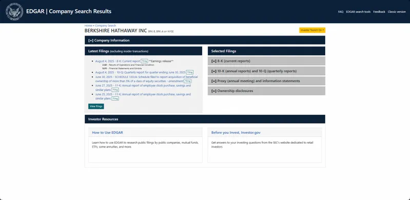 EDGAR database search results for Berkshire Hathaway