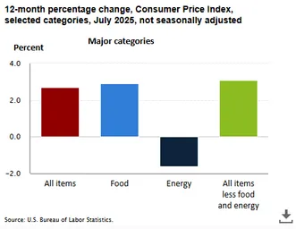 12-month percentage change Consumer Price Index breakdown by major categories