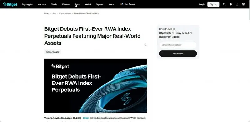 Bitget Debuts First-Ever RWA Index Perpetuals Featuring Major Real-World Assets Press Release