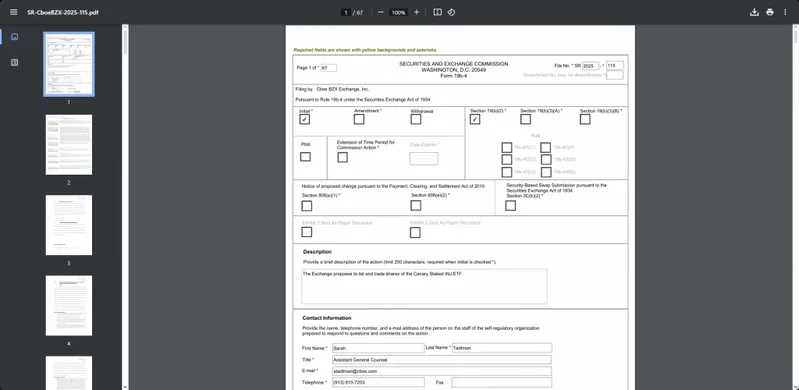 SEC filing document showing Canary ETF details