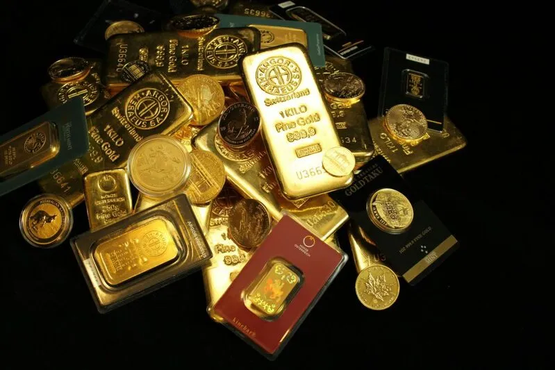 Gold coins and bars