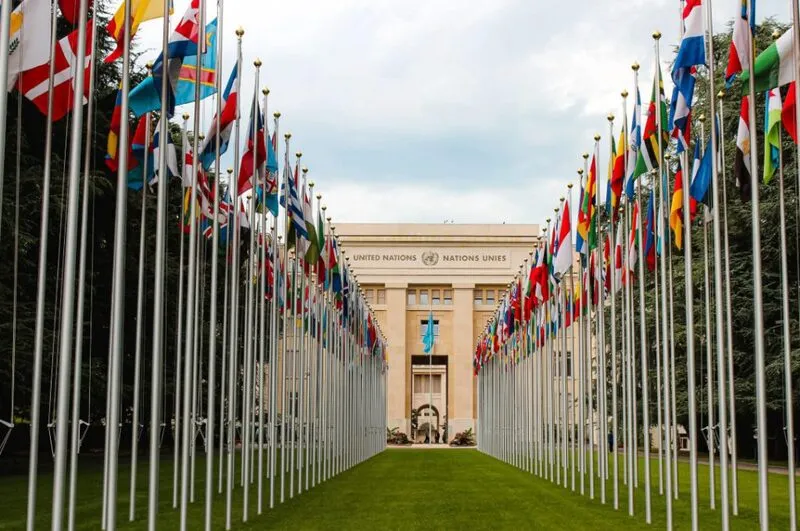 United Nations with flags
