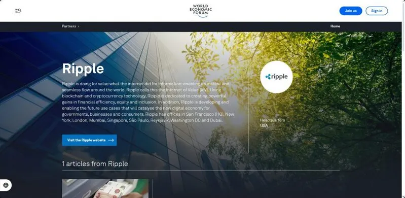 World Economic Forum presentation slide showing XRP Ledger being used for debt tokensization