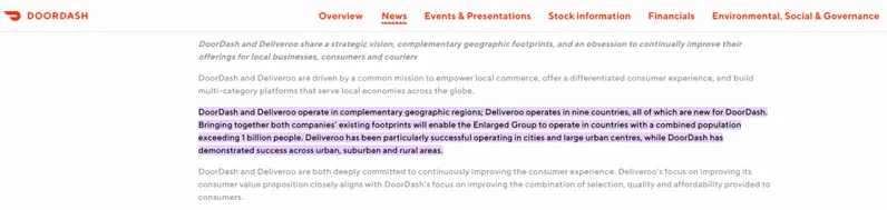 DoorDash corporate overview page