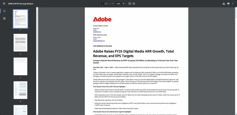 Adobe Q3 FY25 earnings release official document