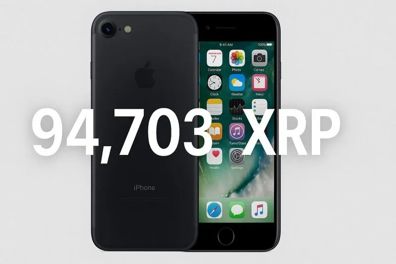 iPhone 7 product photo with amount of XRP it was worth