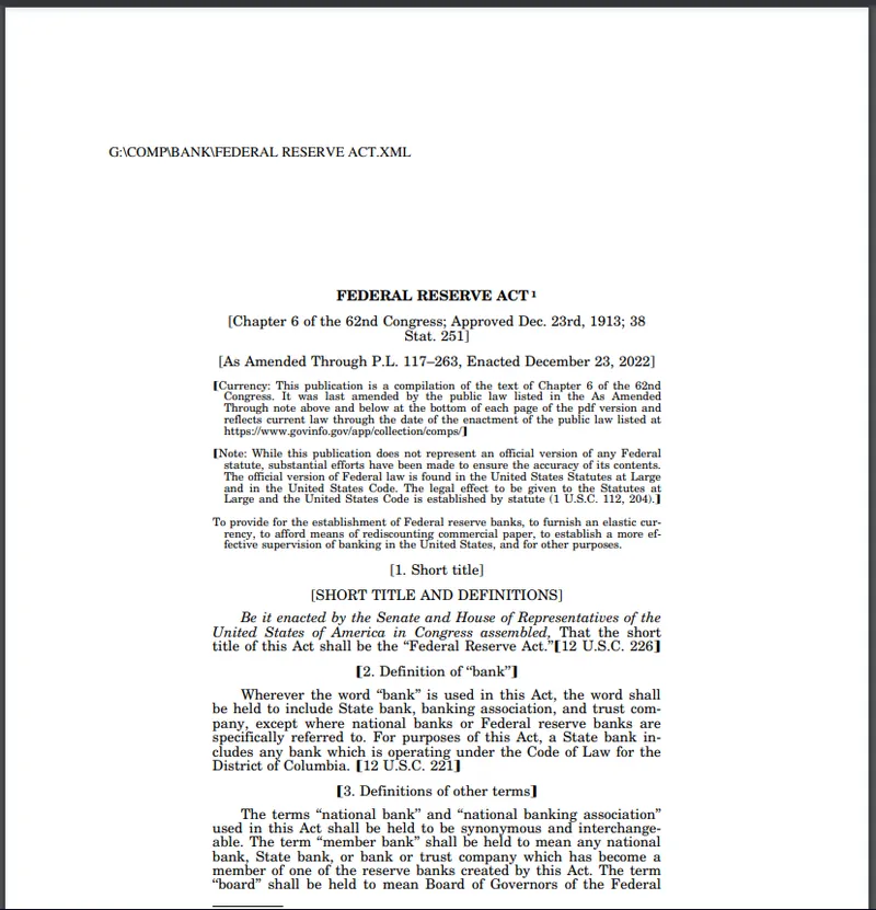 Federal Reserve Act document showing statutory requirements
