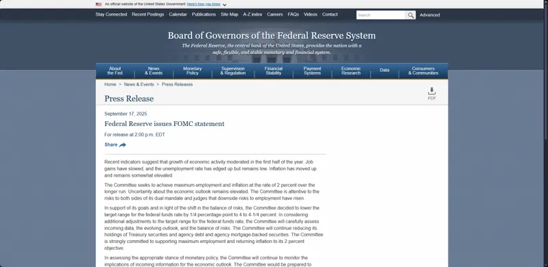 Federal Reserve FOMC statement announcement