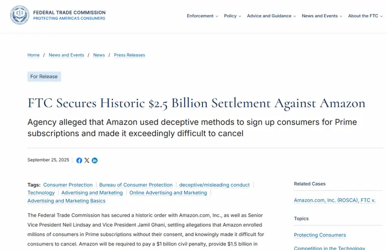 FTC official press release announcement