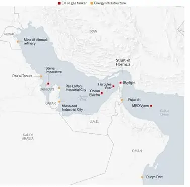 damaged ships and energy facilities across the Gulf region