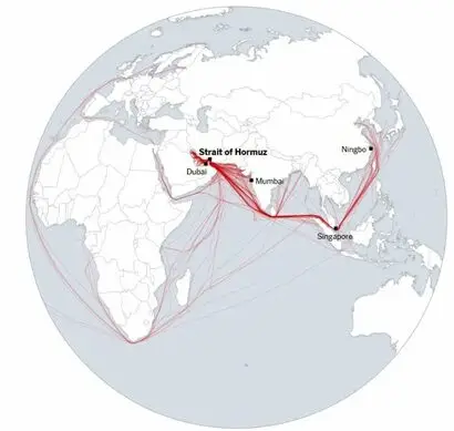 tanker routes from the Strait of Hormuz to Asia, Europe and beyond
