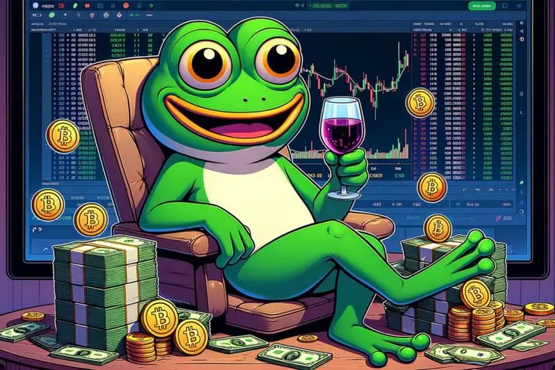 pepe sitting on piles of cash