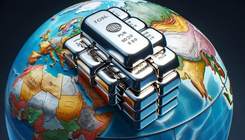 silver bars stacked on top of the globe