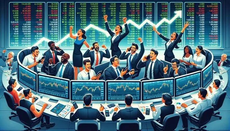 Stock cryptocurrency market boom with investors spending money