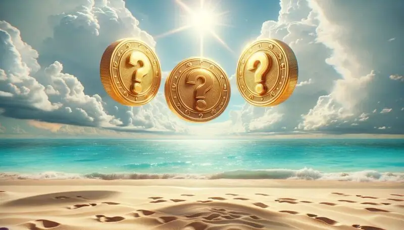 Cryptocurrency Coins in the beach